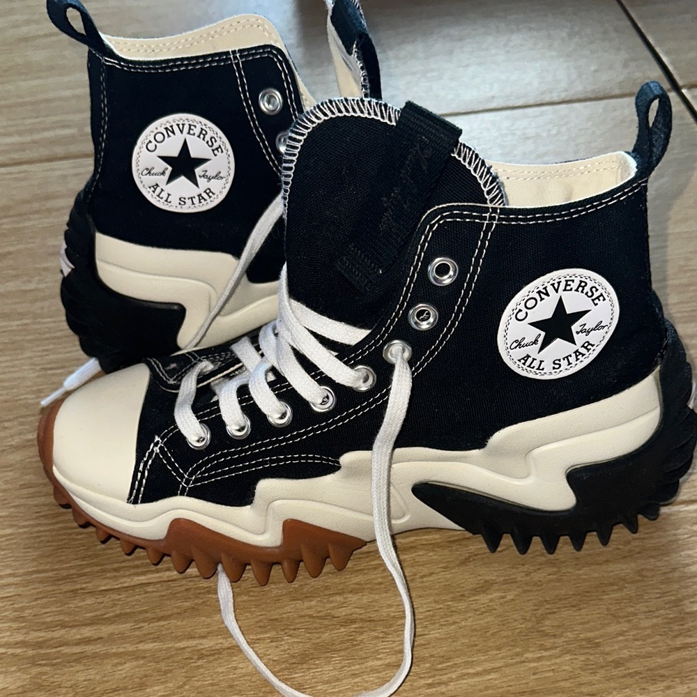 Converse Women’s High-Top Sneakers - Black, White, and Tan
